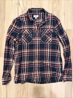 True Religion Navy Plaid Button-Down Shirt with Red and Cream Stripes